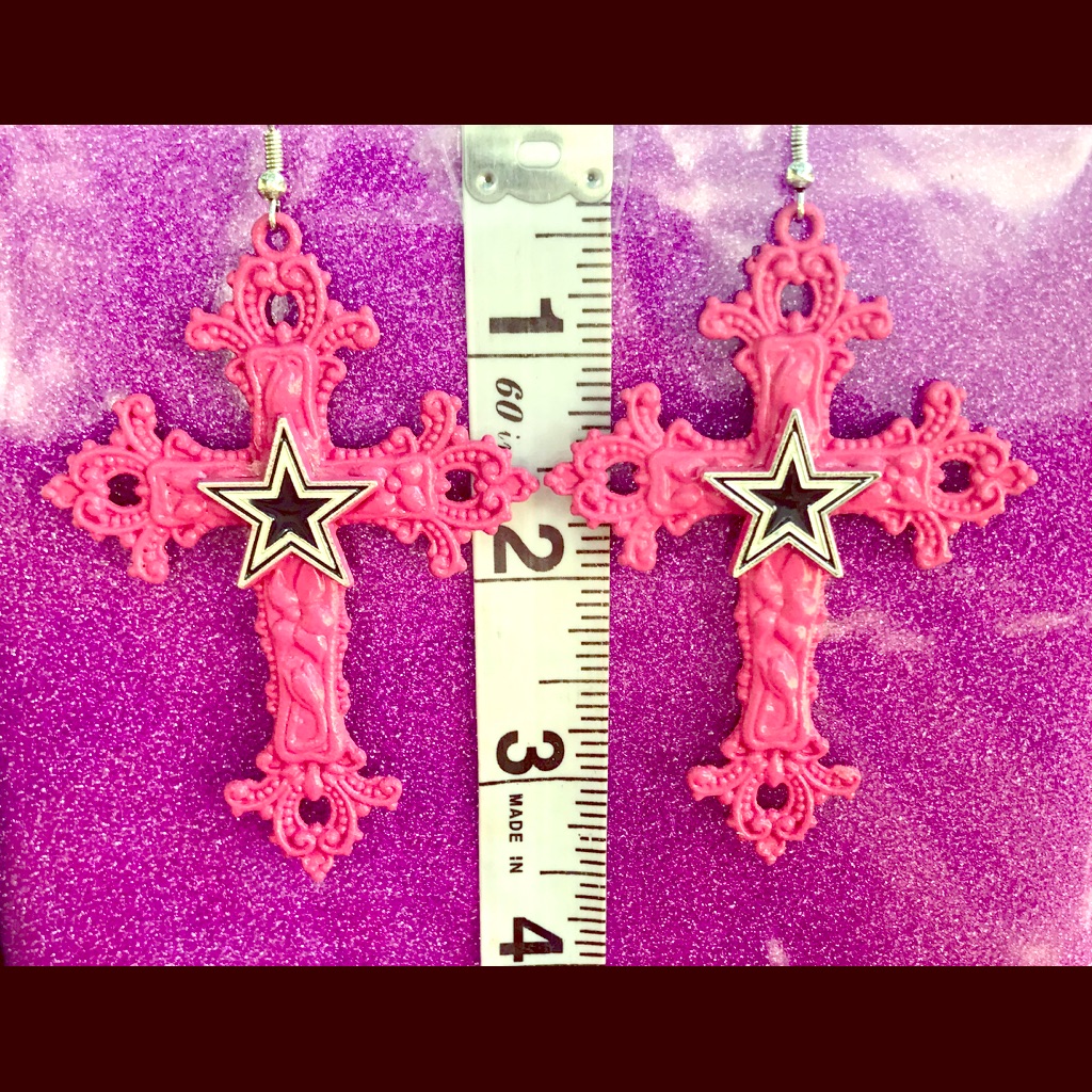 Bubblegum Pink Flower Cross Dallas Cowboy Earrings